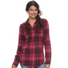 Women's Sonoma Goods For Life&trade; Embroidered Plaid Popover Top, Size: Small, Med Red