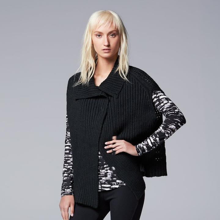 Women's Simply Vera Vera Wang Ribbed Poncho, Size: S-m, Black