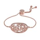 Brilliance Rose Gold Tone Vine Filigree Adjustable Bracelet With Swarovski Crystals, Women's, White