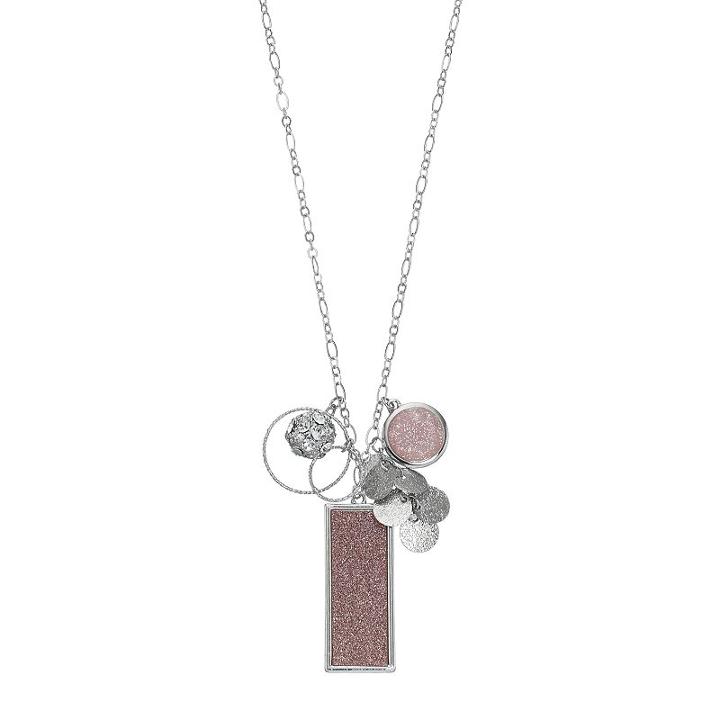 Long Glittery Geometric Charm Necklace, Women's, Multicolor
