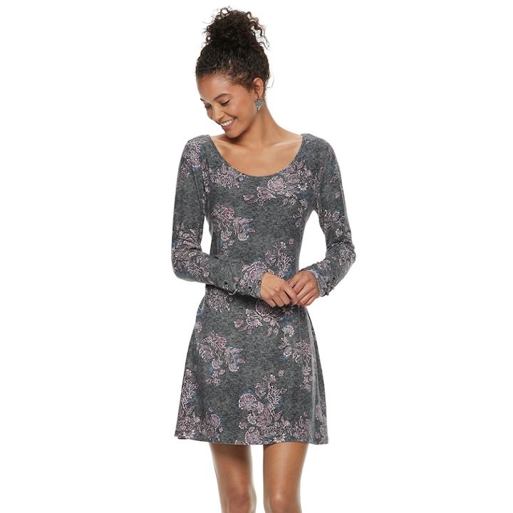 Juniors' Mudd&reg; Lace-up Sleeve Sueded Jersey Dress, Teens, Size: Large, Med Grey