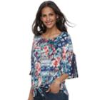 Women's French Laundry Printed Tie-front Necklace Top, Size: Medium, Dark Blue