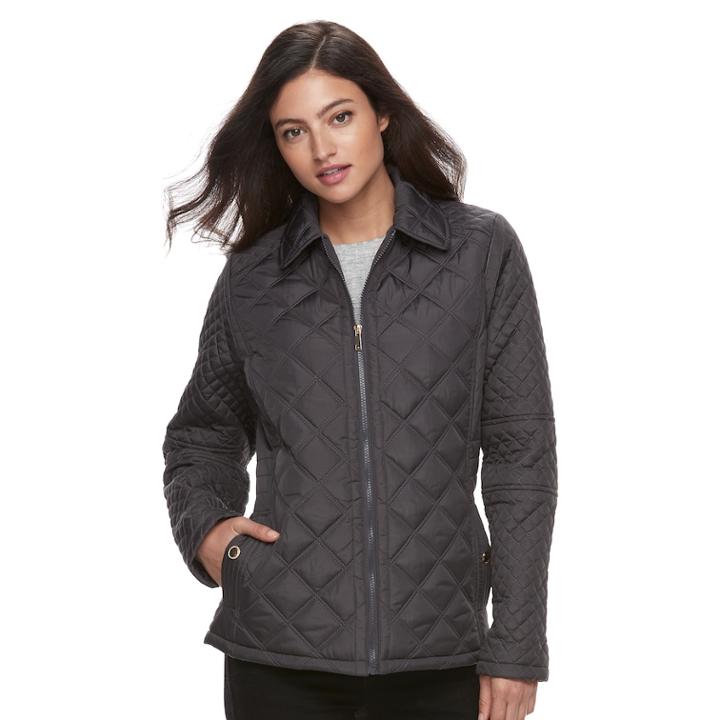 Women's Kc Collections Lined Quilted Jacket, Size: Medium, Grey Other