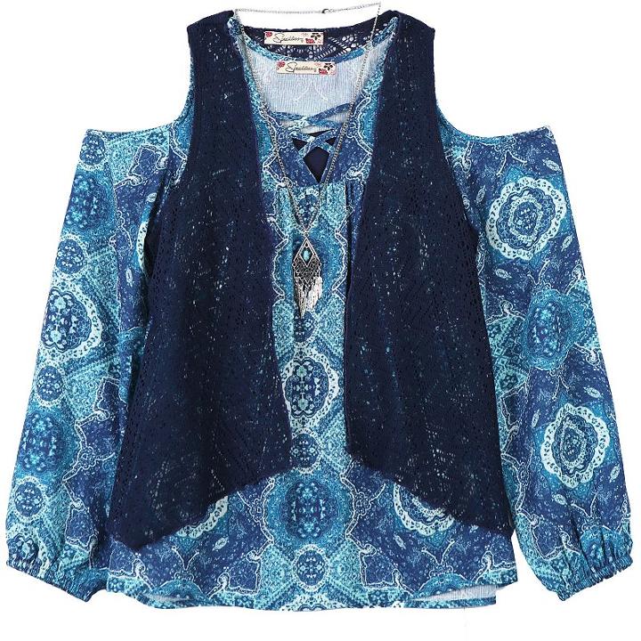 Girls 7-16 Speechless Vest, Cold Shoulder Top & Cami Set With Necklace, Size: Medium, Blue (navy)