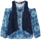 Girls 7-16 Speechless Vest, Cold Shoulder Top & Cami Set With Necklace, Size: Medium, Blue (navy)