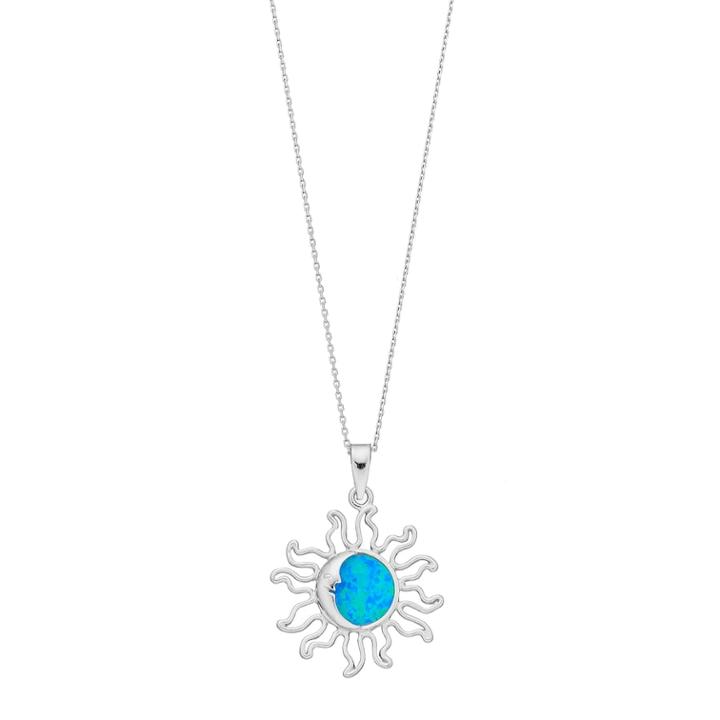 Sterling Silver Lab-created Blue Opal Sun Pendant, Women's, Size: 18