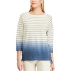 Women's Chaps Dip-dye Striped Lace-up Hem Top, Size: Xl, Blue (navy)