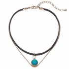 Simulated Turquoise Cabochon Double Strand Choker Necklace, Women's, Turq/aqua