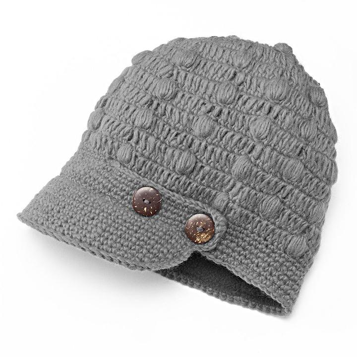 Sijll Button Bill Wool Hat, Women's, Grey