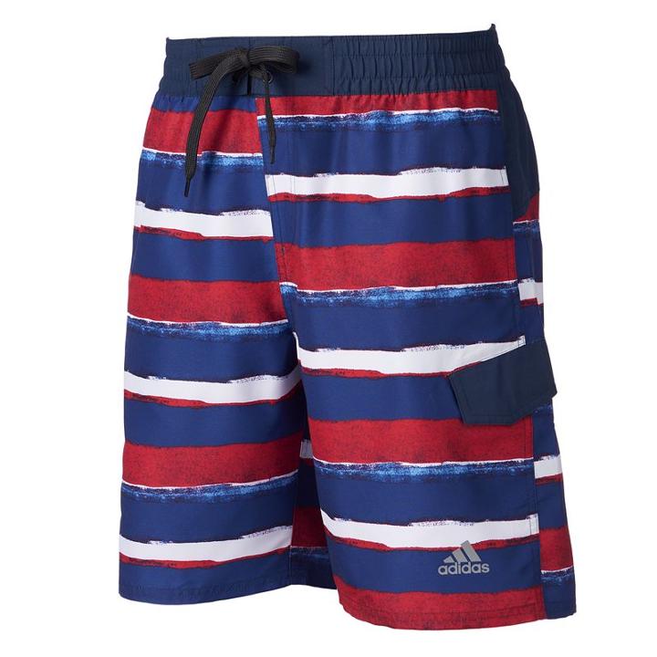 Men's Adidas Americana Striped Microfiber Volley Swim Trunks, Size: Xxl, Blue (navy)