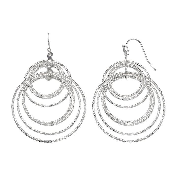 Textured Interlocked Circle Nickel Free Drop Earrings, Women's, Silver