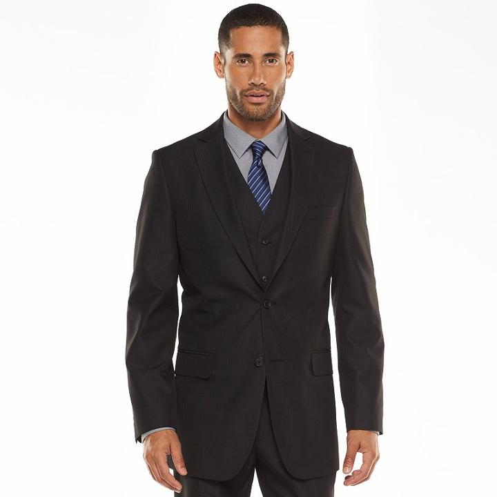 Men's Apt. 9&reg; Modern-fit Striped Black Suit Jacket And Vest, Size: 40 Short