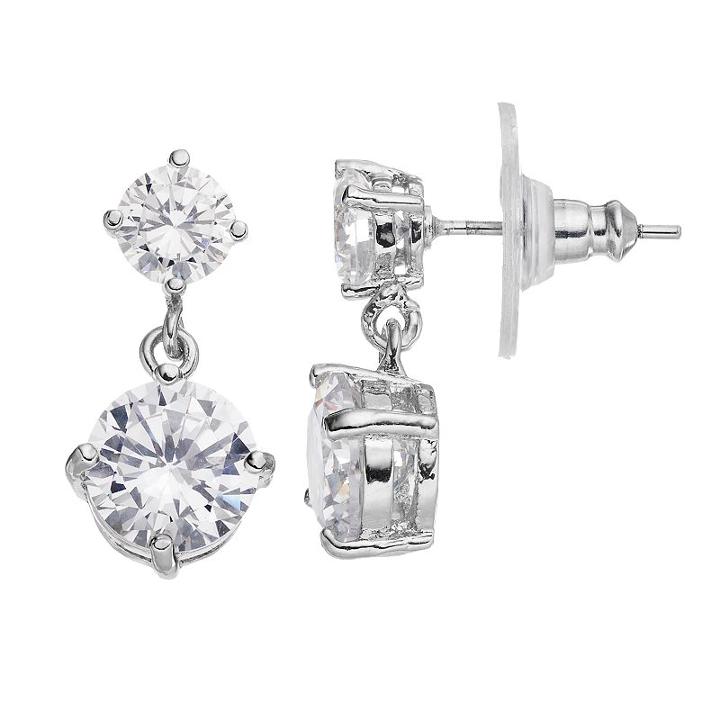 Simulated Crystal Nickel Free Double Drop Earrings, Women's, Silver