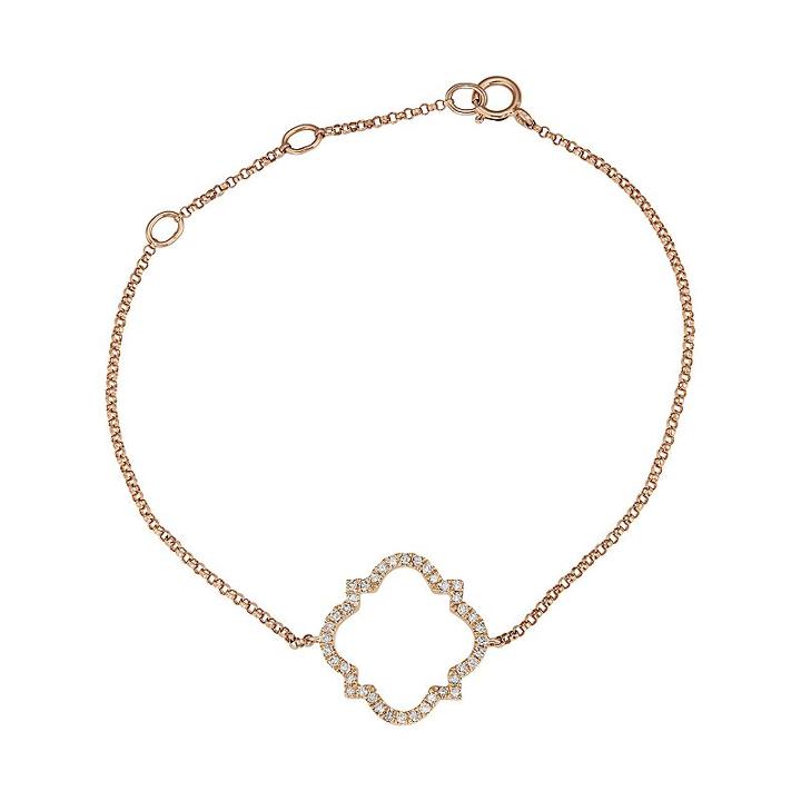 14k Rose Gold 1/5 Carat T.w. Diamond Quatrefoil Bracelet, Women's, Size: 8, White