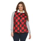 Juniors' Plus Size So&reg; Sherpa Plaid Puffer Vest, Girl's, Size: 2xl, Med Red