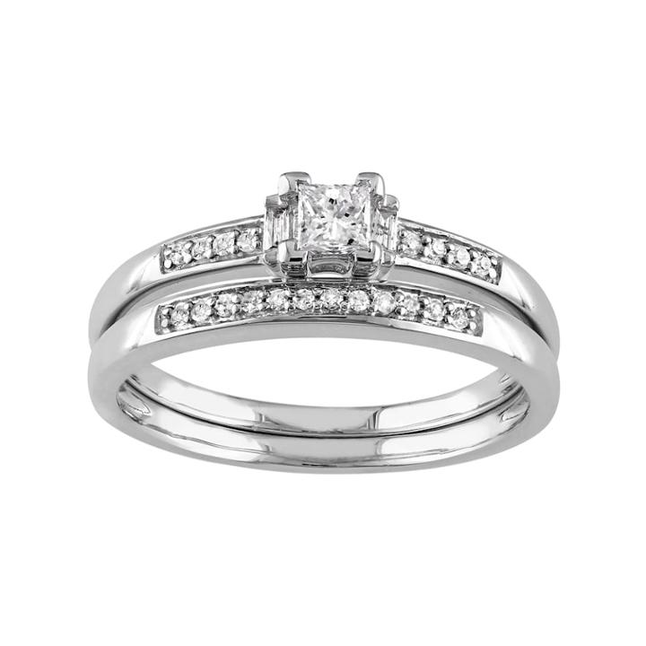 14k White Gold 1/3 Carat T.w. Diamond Engagement Ring Set, Women's, Size: 9