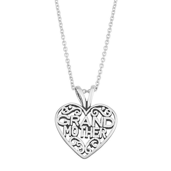 Journee Collection Sterling Silver Grandmother Filigree Heart Pendant, Women's, Size: 18, Grey
