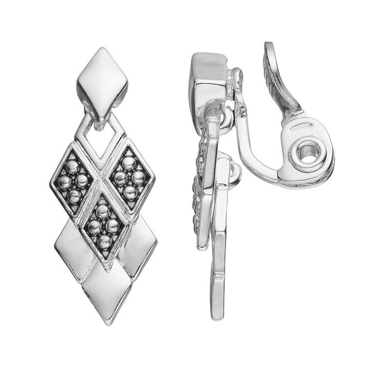 Napier Layered Geometric Clip On Drop Earrings, Women's, Silver