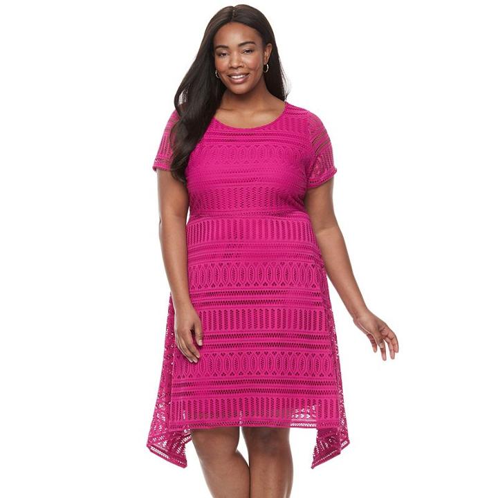 Plus Size Dana Buchman Lace Shark-bite Dress, Women's, Size: 1xl, Pink