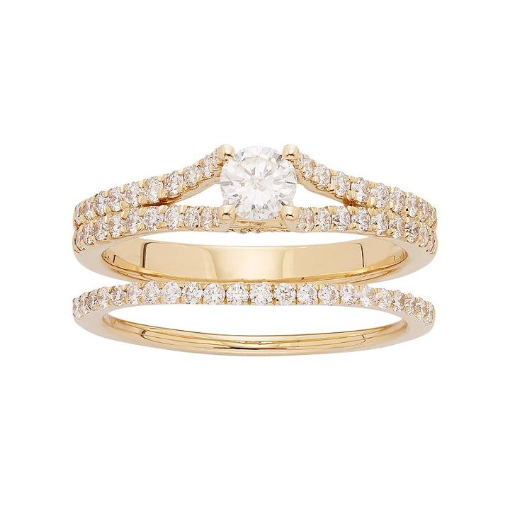 14k Gold 1 Carat T.w. Igl Certified Diamond Engagement Ring Set, Women's, Size: 7.50, Yellow