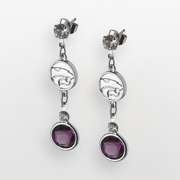 Kansas State Wildcats Silver Tone Crystal Logo Linear Drop Earrings, Women's, Purple