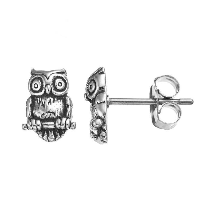 Journee Collection Sterling Silver Owl Stud Earrings, Women's, Grey