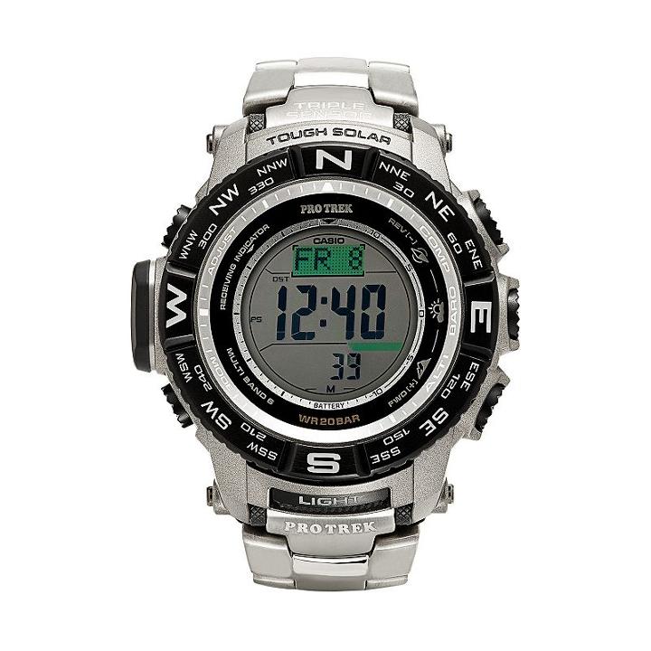 Casio Men's Pro Trek Triple Sensor Titanium Digital Atomic Solar Watch - Prw3500t-7cr, Grey