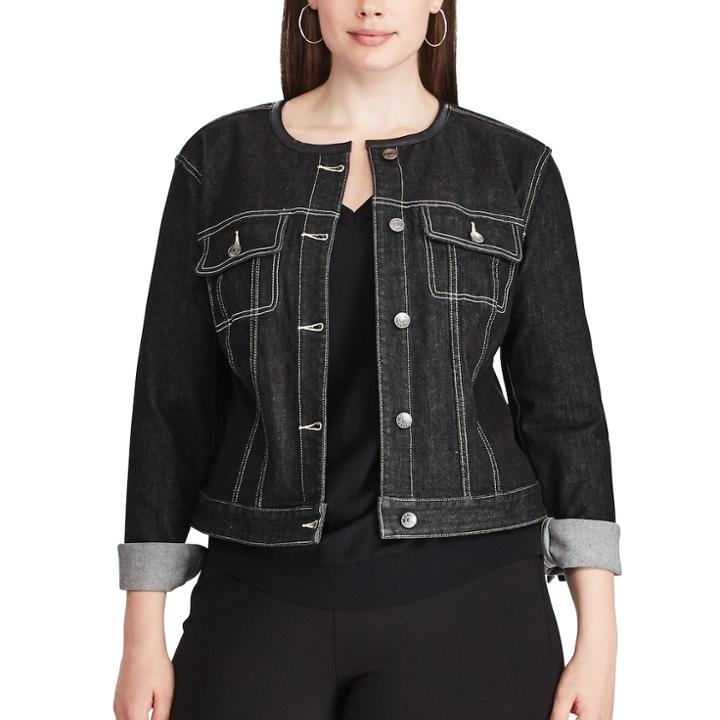 Plus Size Chaps Cropped Black Denim Jacket, Women's, Size: 1xl