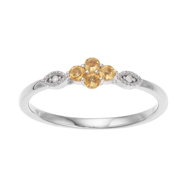 Lc Lauren Conrad 10k White Gold Citrine & Diamond Accent Flower Ring, Women's, Size: 9, Yellow