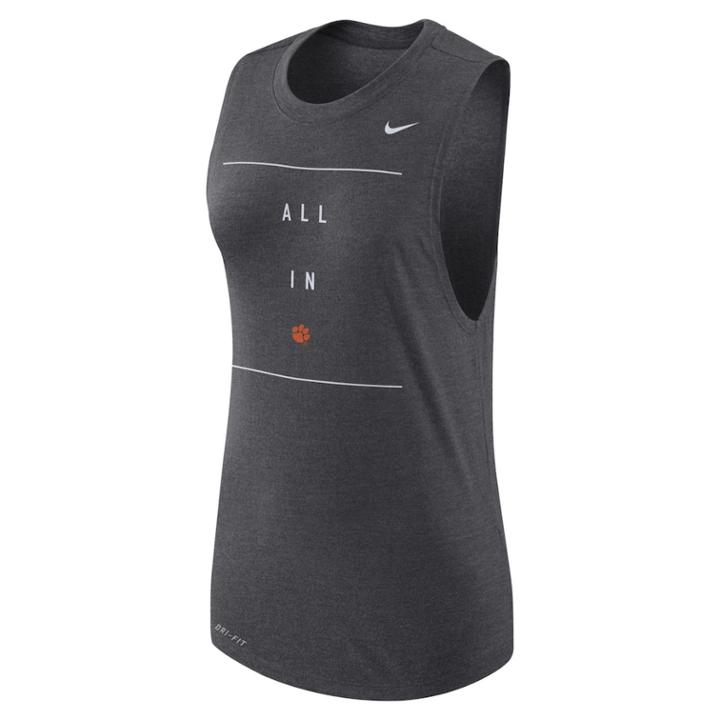 Women's Nike Clemson Tigers Dri-fit Muscle Tank Top, Size: Xl, Grey