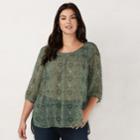 Plus Size Lc Lauren Conrad Printed Chiffon Peasant Top, Women's, Size: 0x, Med Green