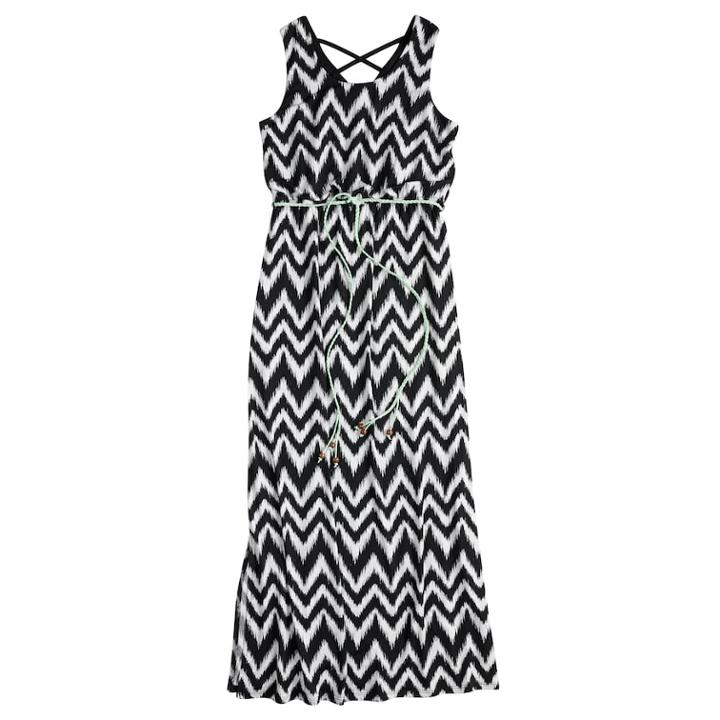 Girls 7-16 Three Pink Hearts Chevron Crisscross Maxi Dress, Size: 7, Grey (charcoal)