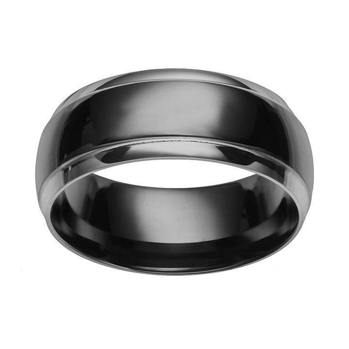 Two Tone Stainless Steel Men's Wedding Band, Size: 8, Black