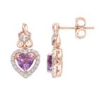 14k Gold Rose Over Silver Amethyst & Lab-created White Sapphire Heart Drop Earrings, Women's, Purple