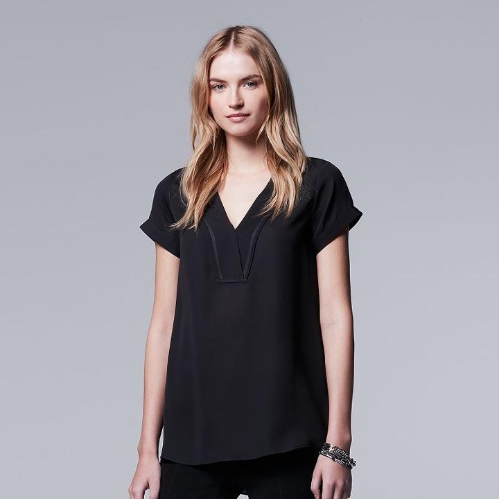 Women's Simply Vera Vera Wang V-neck Chiffon Top, Size: Small, Black