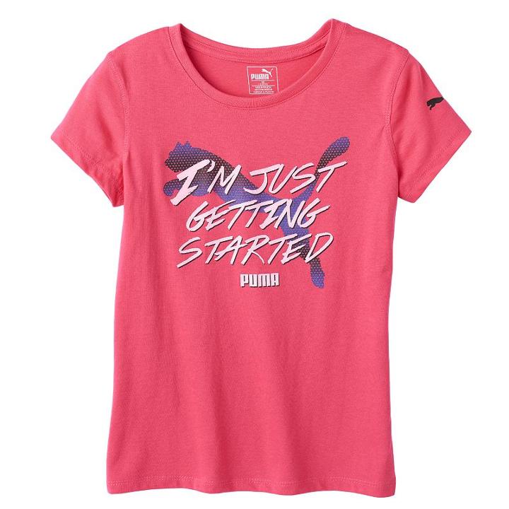 Girls 7-16 Puma Logo Sleeve Graphic Tee, Girl's, Size: Small, Dark Pink