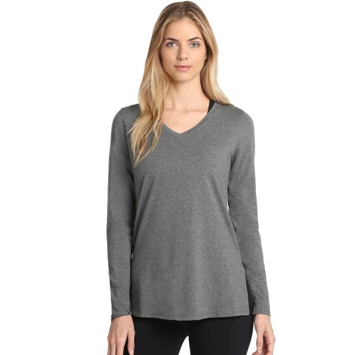Women's Danskin Half Moon Long Sleeve Tee, Size: Small, Grey