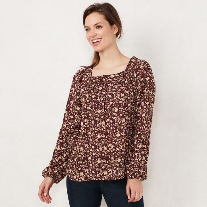 Petite Lc Lauren Conrad Love, Lauren Shirred Peasant Top, Women's, Size: Xl Petite, Purple
