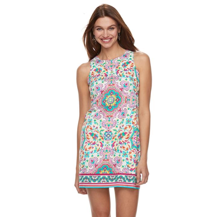Petite Suite 7 Printed Sateen Shift Dress, Women's, Size: 10 Petite, Turquoise Pink