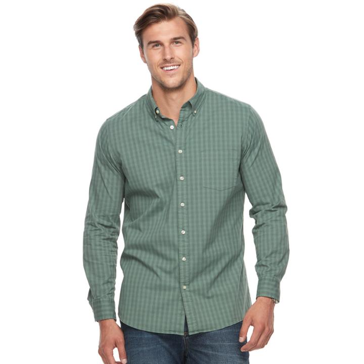 Big & Tall Sonoma Goods For Life&trade; Slim-fit Checked Stretch Poplin Button-down Shirt, Men's, Size: Xl Tall, Green