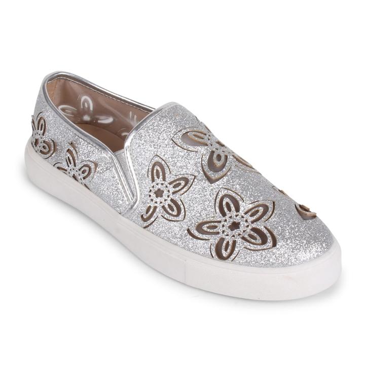 Wanted Women's Lasercut Glitter Slip-on Sneakers, Size: 6, Silver