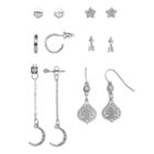 Mudd&reg; Star, Arrow, Crescent & Semi Hoop Nickel Free Earring Set, Women's, Silver