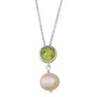 Sterling Silver Peridot & Freshwater Cultured Pearl Pendant, Women's, Size: 18, Green