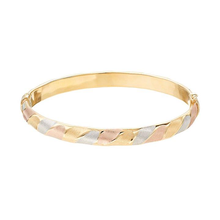 Tri-tone Sterling Silver Hinged Bangle Bracelet, Women's, Gold