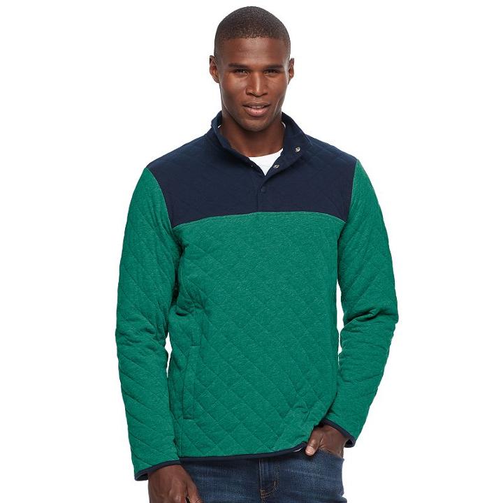 Men's Croft & Barrow&reg; Classic-fit Outdoor Quilted Mockneck Pullover, Size: Medium, Dark Green