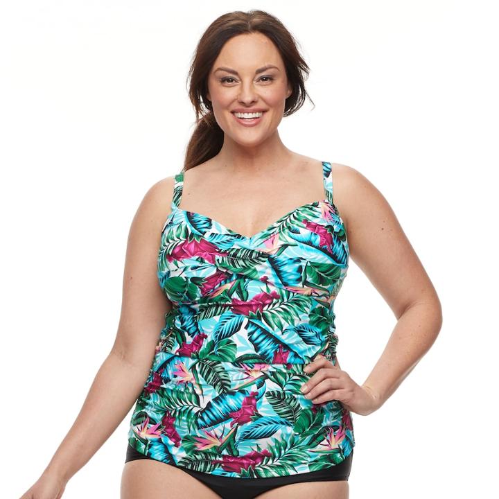 Plus Size Croft & Barrow&reg; Leaf Twist-front Tankini Top, Women's, Size: 18 W, Turquoise/blue (turq/aqua)