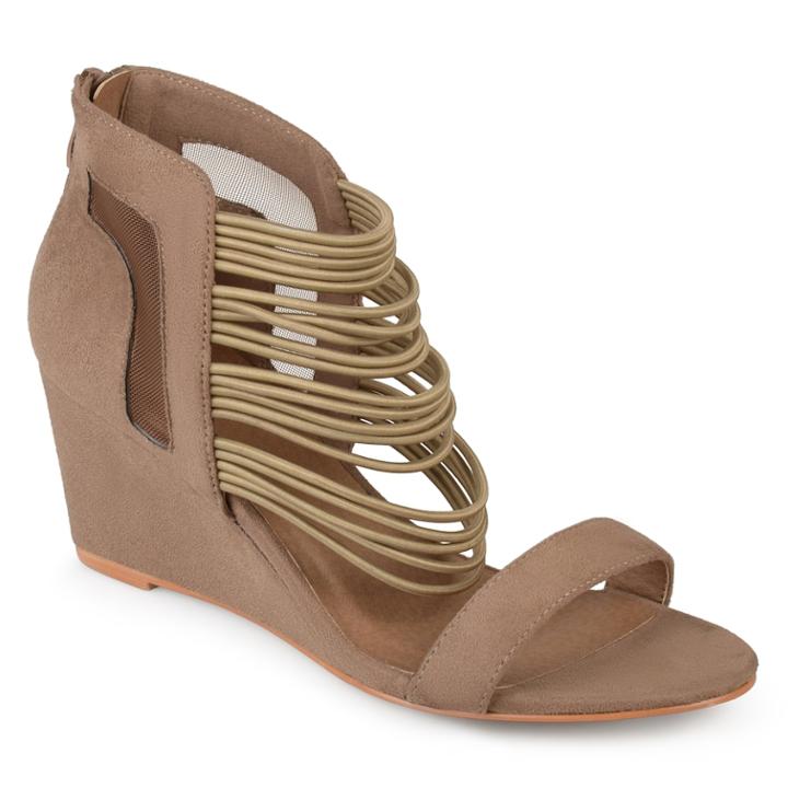 Journee Collection Multi-strap Open Toe Women's Wedge Heels, Size: Medium (9), Med Beige