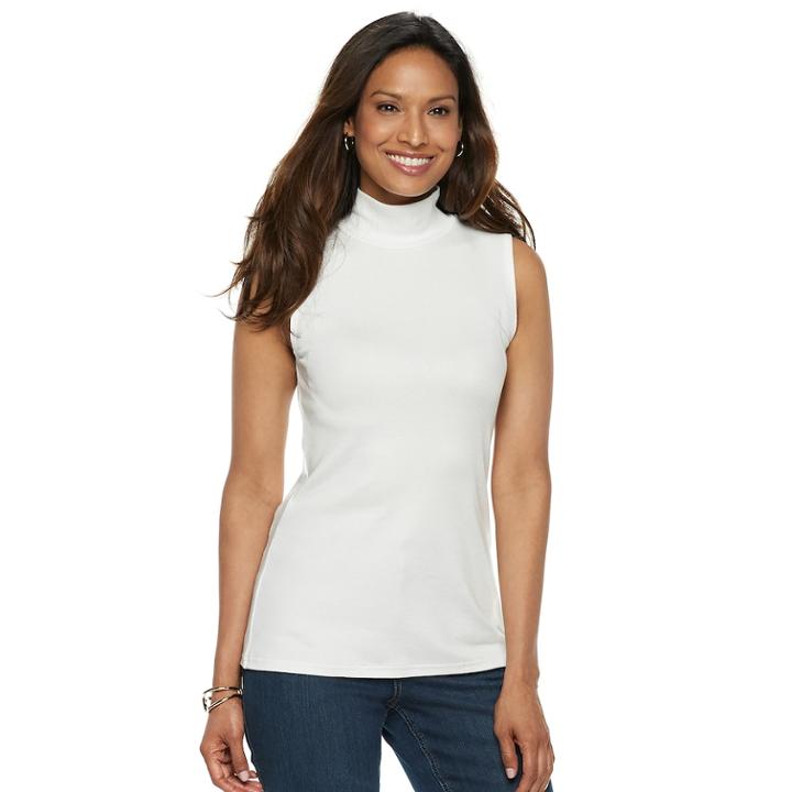 Women's Croft & Barrow&reg; Mockneck Sleeveless Top, Size: Small, White