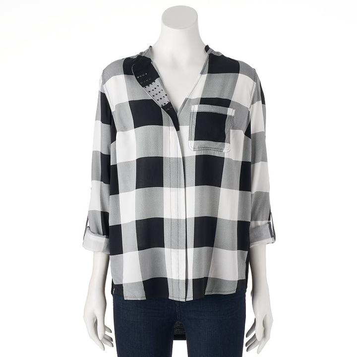Women's Rock & Republic&reg; Studded Plaid Shirt, Size: Xl, Oxford