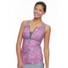 Women's Free Country Printed Quarter-zip Tankini Top, Size: Small, Pink Other